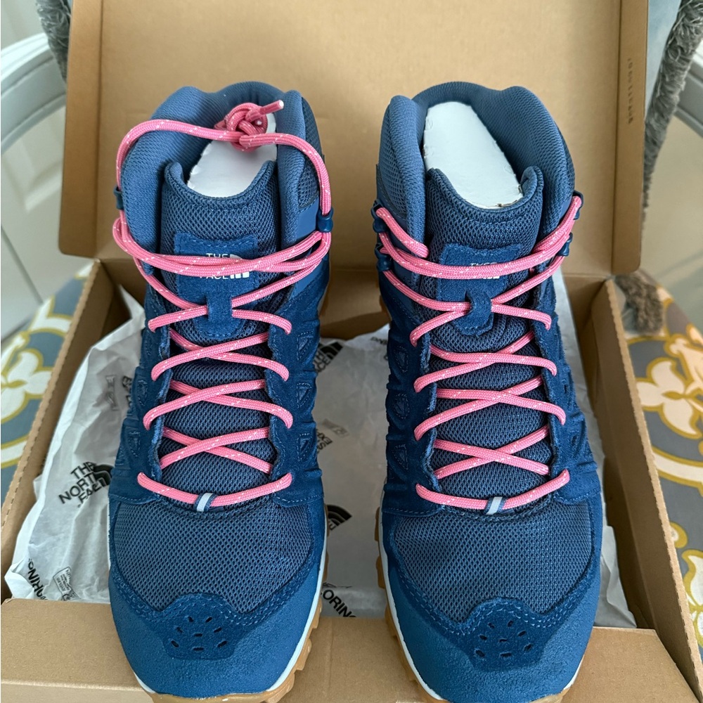 The North Face Navy Blue Trail Boots with Pink Laces